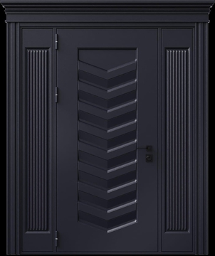 Входная термодверь с металлофиленкой, вставками по бокам, карнизом и порошковым напылением RAL 7016 (тип №3)